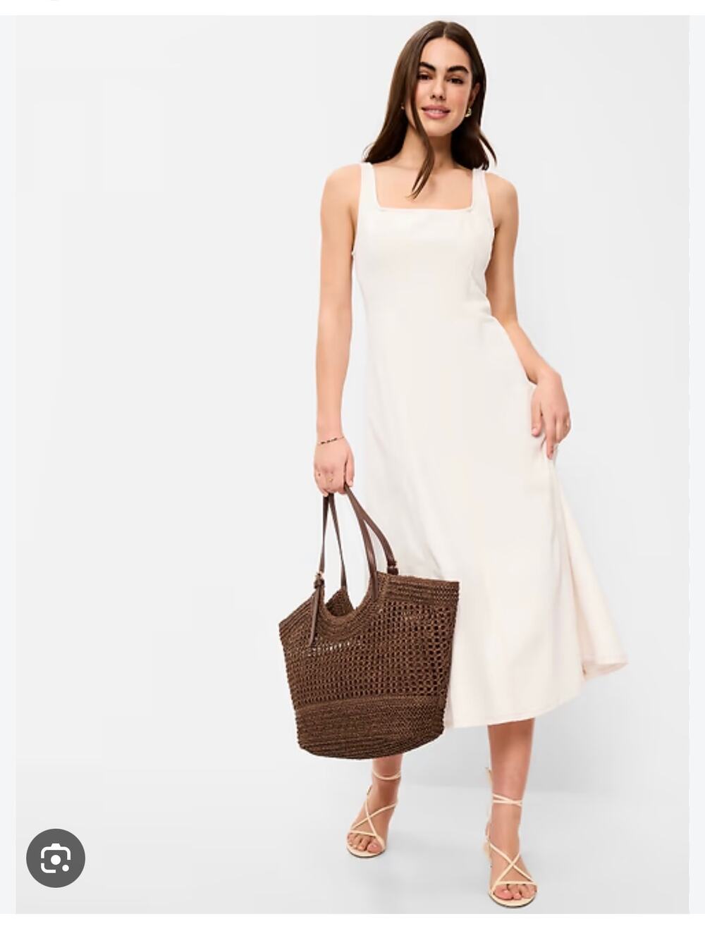 Old Navy Women's Cream Fit & Flare Sleeveless Denim Midi Dress Size Medium
